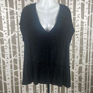 Xhilaration Gauze Tie Back Top XL Black Gold Pinstripe